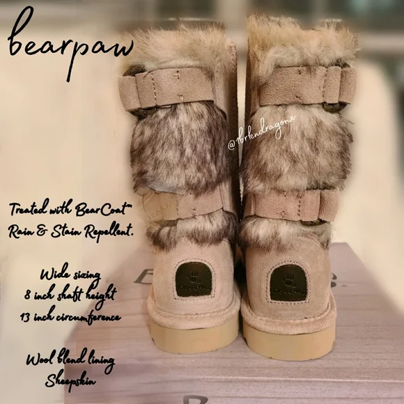 NWT BearPaw Winter Fall Snow Boot Oat & Fur Booties Slipon Boots - Picture 8 of 15